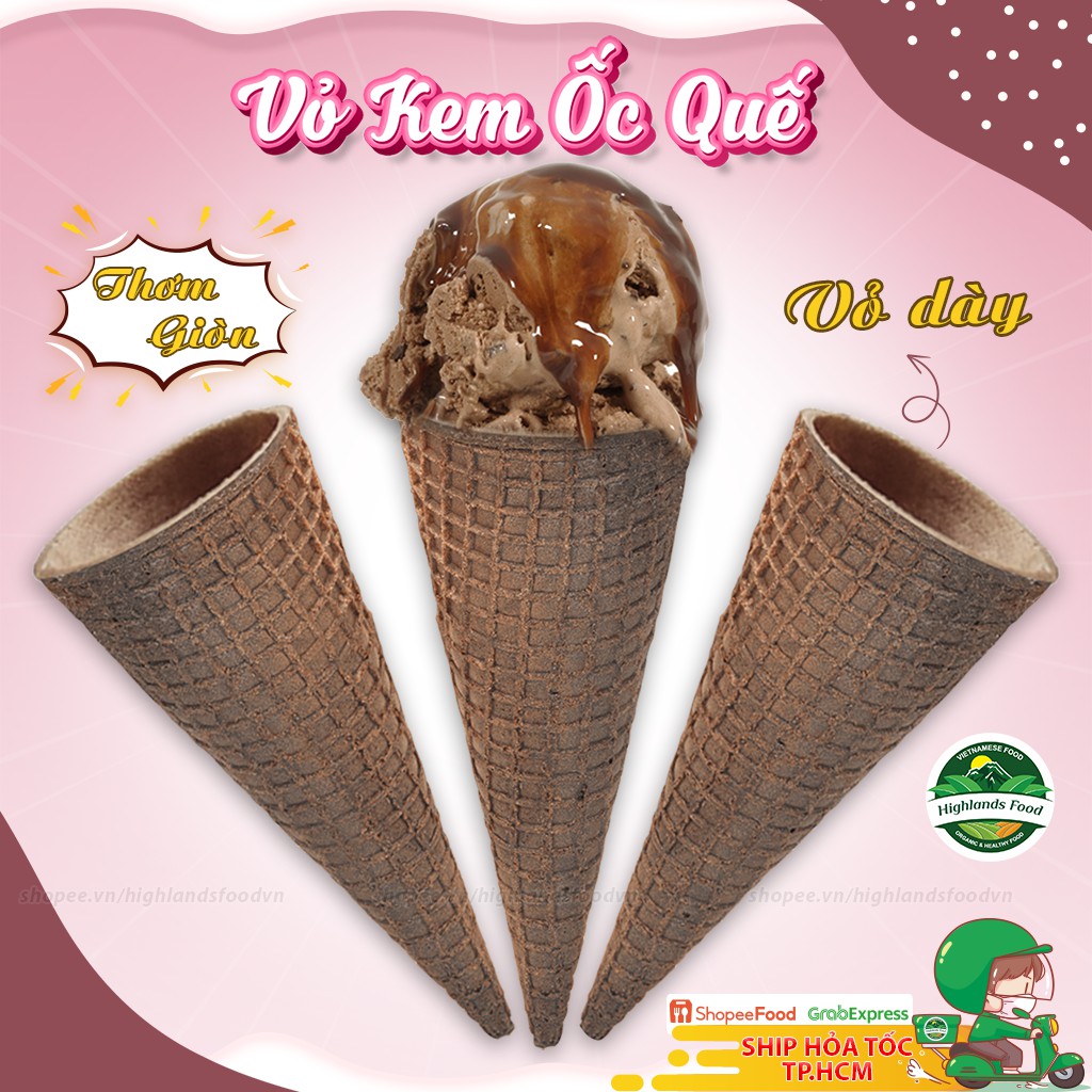 Vỏ Kem Ốc Quế Đựng Kem - Bánh Nâu Cuộn Miệng Phẳng - Bịch 10 Cái