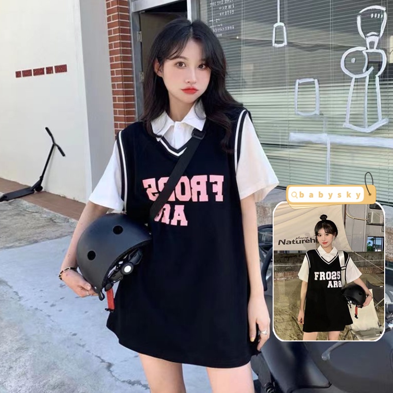 Áo Thun Tay Ngắn Giả Hai Lớp Thời Trang Cá Tính