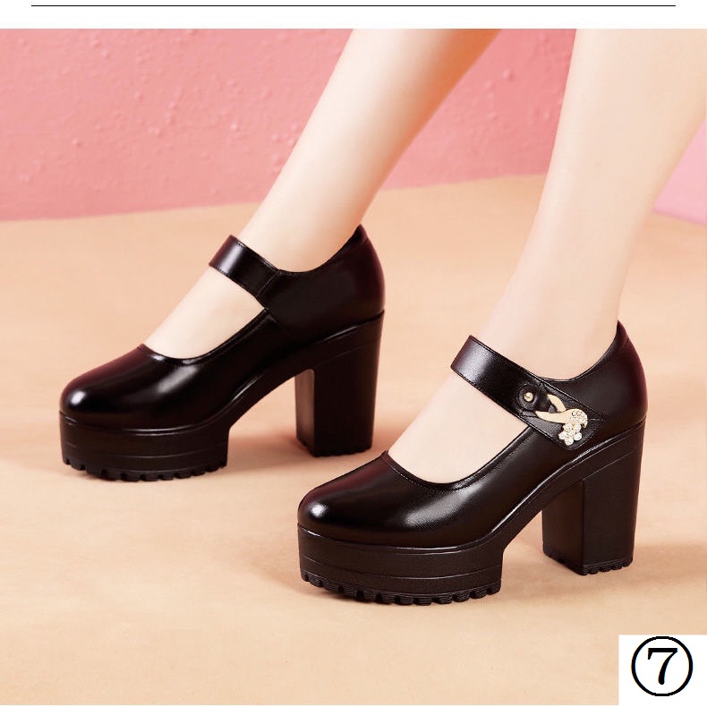 Giày Cao Gót Mũi Tròn Đế Dày Chống Thấm Nước Cài Khóa Thời Trang Dành Cho Nữ