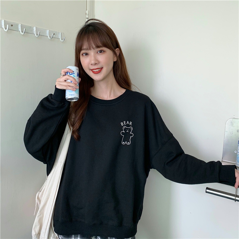 Áo nỉ tay dài cổ tròn thiết kế thời trang xinh xắn dành cho nữ