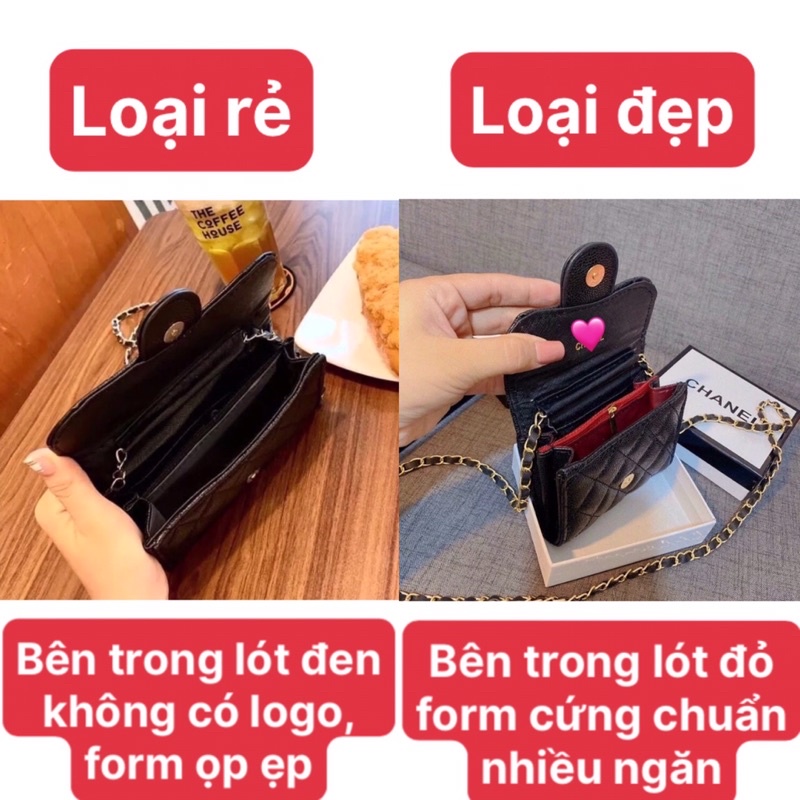 Túi sách mini nhỏ gọn dáng ví cầm tay size 13-17cm kèm dây xích đeo chéo nữ phong cách đi chơi dạo phố