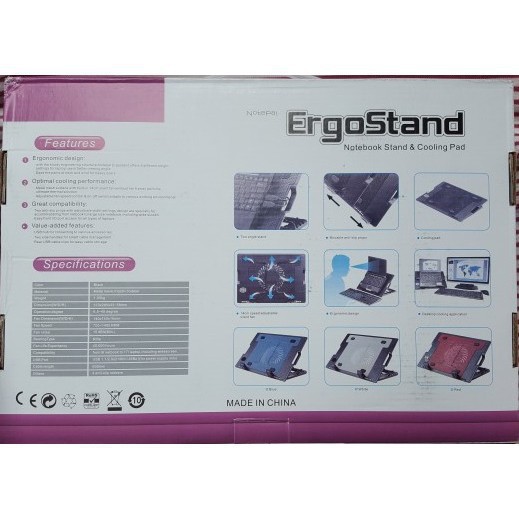 Đế quạt tản nhiệt Laptop Ergostand Nâng 45 độ - 1 Fan lớn - Có đèn led (MSP DTN95) - Đế Laptop