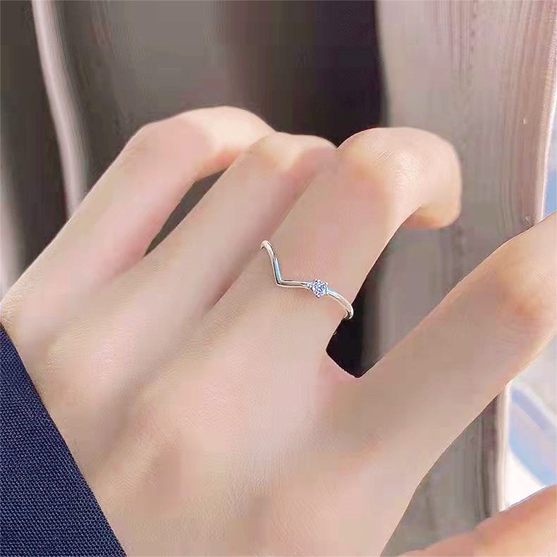 Nhẫn kim cương hình chữ V đơn giản thời trang cá tính có thể điều chỉnh cho nữ