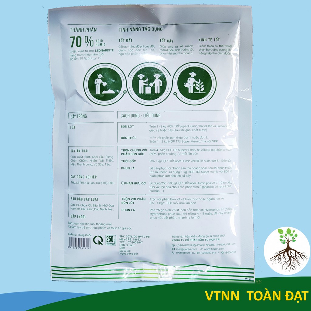 Super Humic gói 250g, Phân Hữu Cơ Sinh Học Humic axit giúp ra rễ mạnh, cải tạo đất tốt