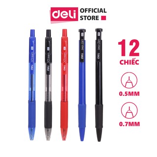 Bút bi dầu Deli - 0.5mm/0.7mm đầu bấm - đệm tay TPR êm ái - mực Xanh/Đen/Đỏ - 12 chiếc/hộp