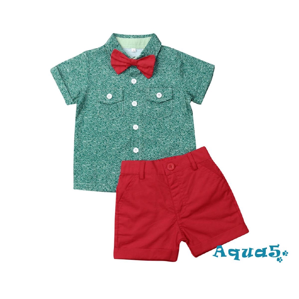 Set đồ gồm áo sơ mi ngắn tay và quần short phong cách quý ông dành cho bé trai