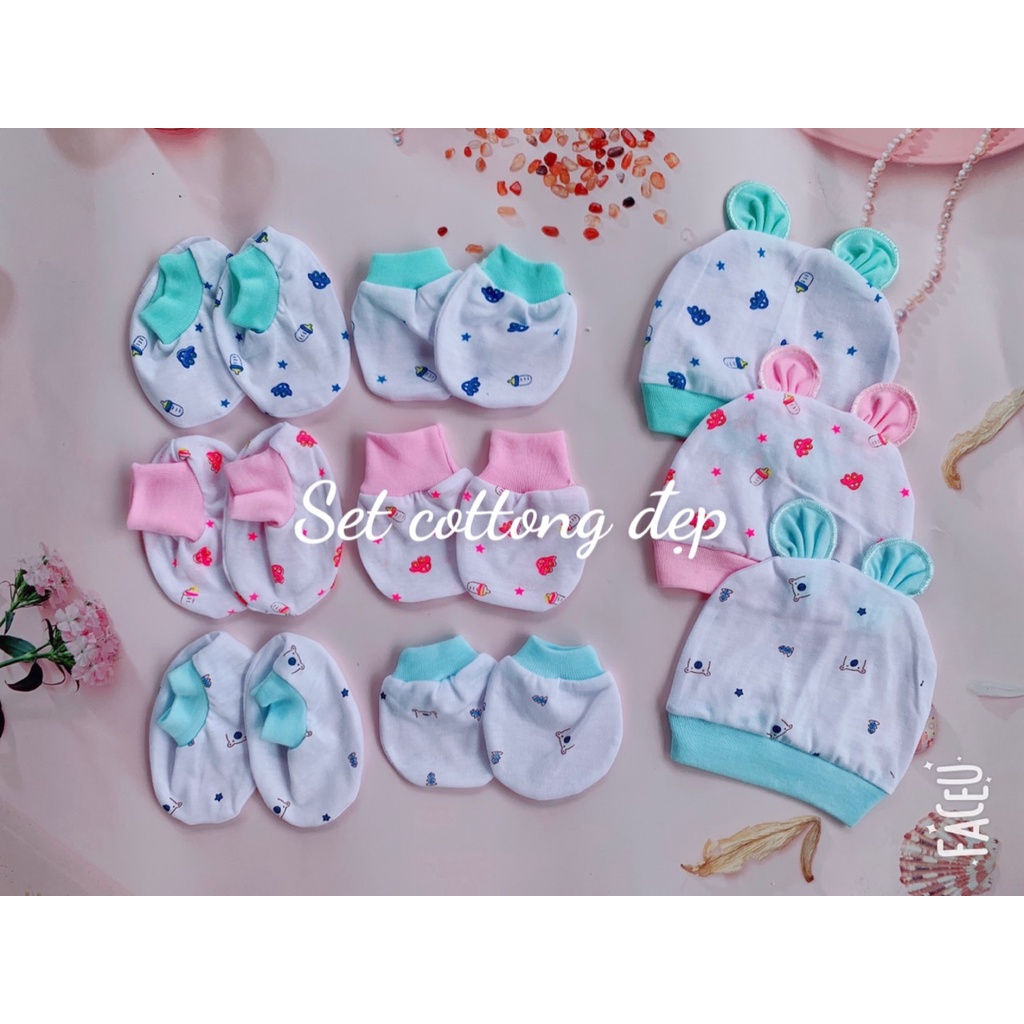 Set mũ và bao tay bao chân BÌNH SỮA 5 MÓN chất cực đẹp đáng yêu cho bé SM05