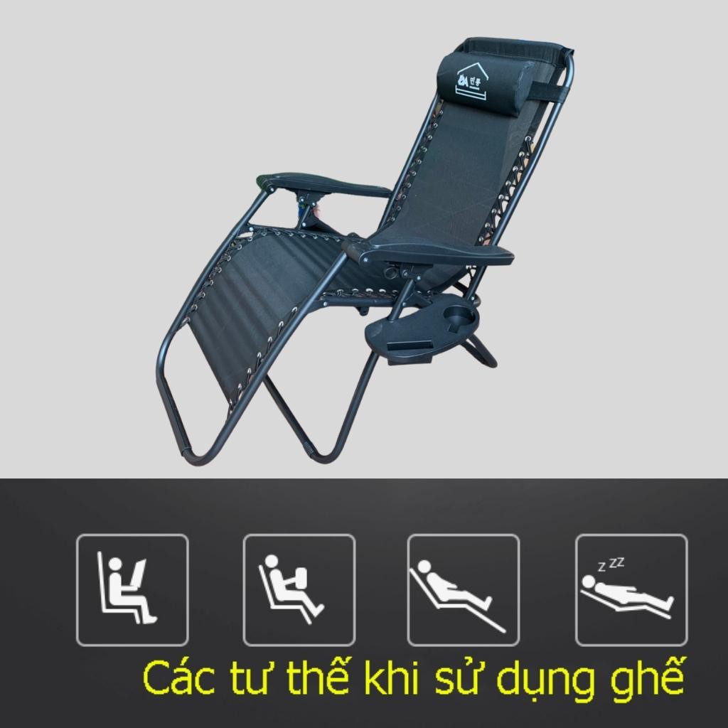 Ghế xếp thư giãn DAMITA LUXURY  lưới thoáng mát, khung thép không rỉ sơn tĩnh điện nghiêng 170 độ