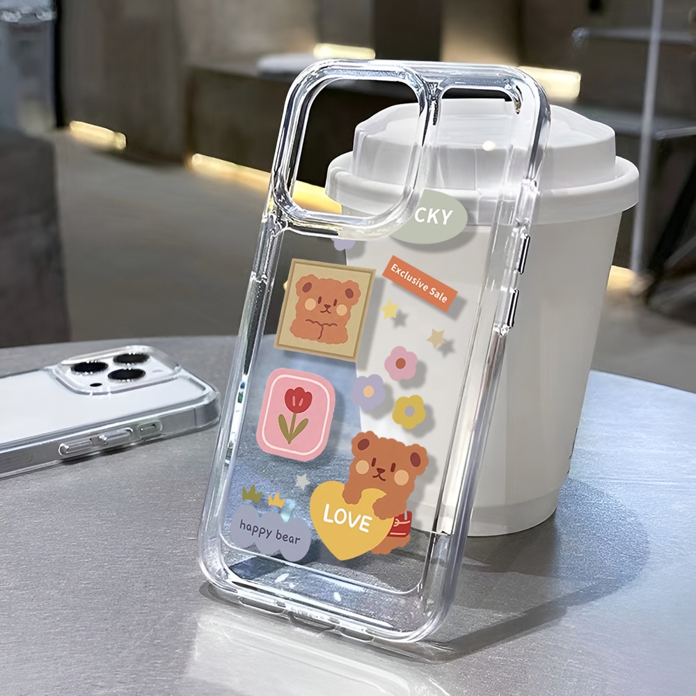 Ốp Điện Thoại Trong Suốt Họa Tiết Hoa / Gấu Cho iphone 14 Pro Max 14 Plus 13 11 12 7Plus X XR XS Max 8 7