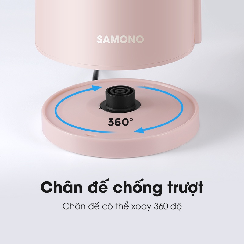 Ấm đun siêu tốc Samono SW-EKP13 hai lớp chống nhiệt cao cấp hồng pastel ngọt ngào