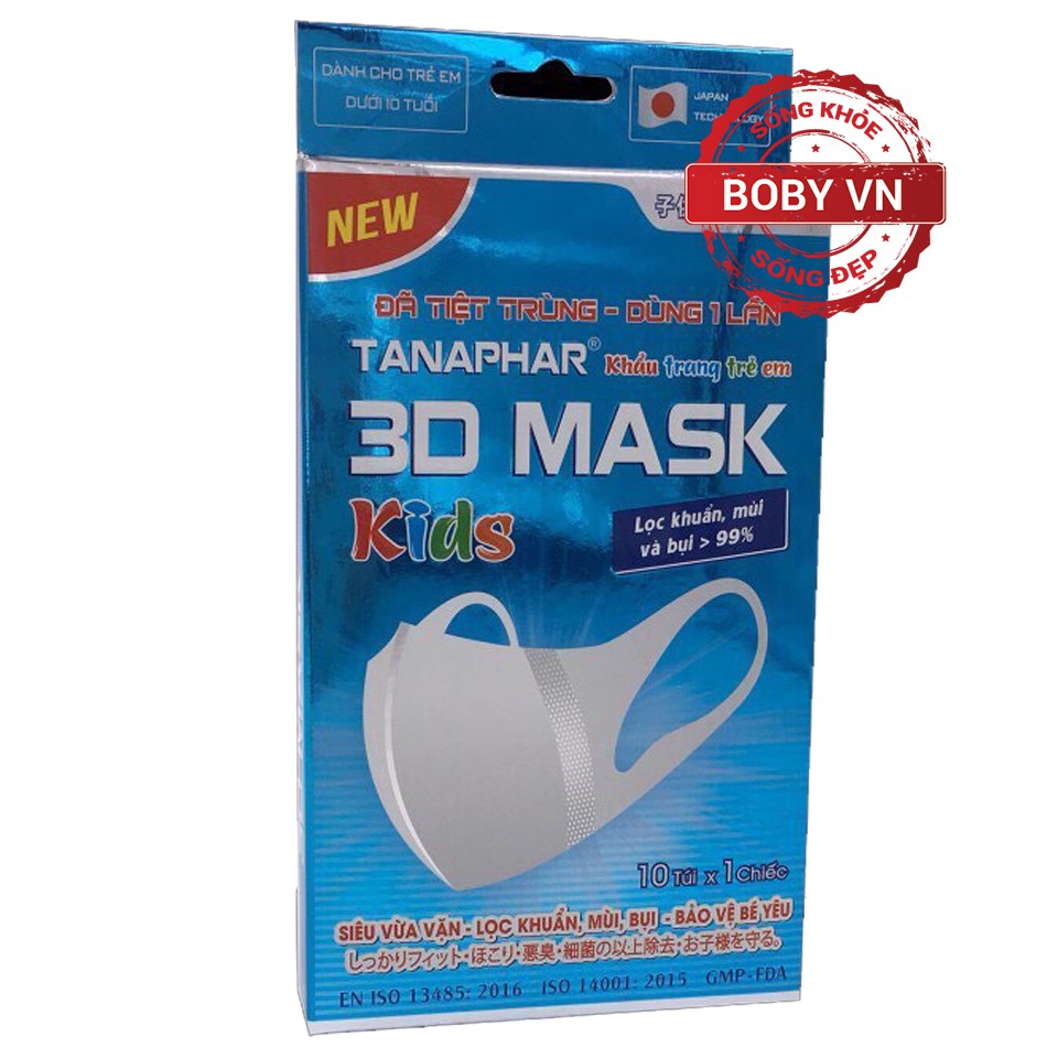 Khẩu trang 3D Mask Tanaphar Hộp 10 chiếc người lớn và trẻ em - Chính hãng