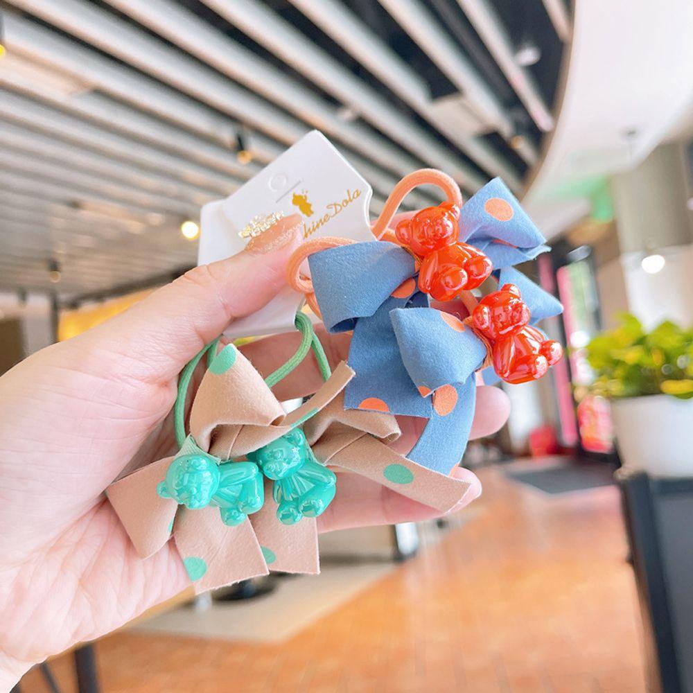 Dây Cột Tóc Tai Thỏ Họa Tiết Chấm Bi / Gấu 3D Dễ Thương Cho Bé Gái
