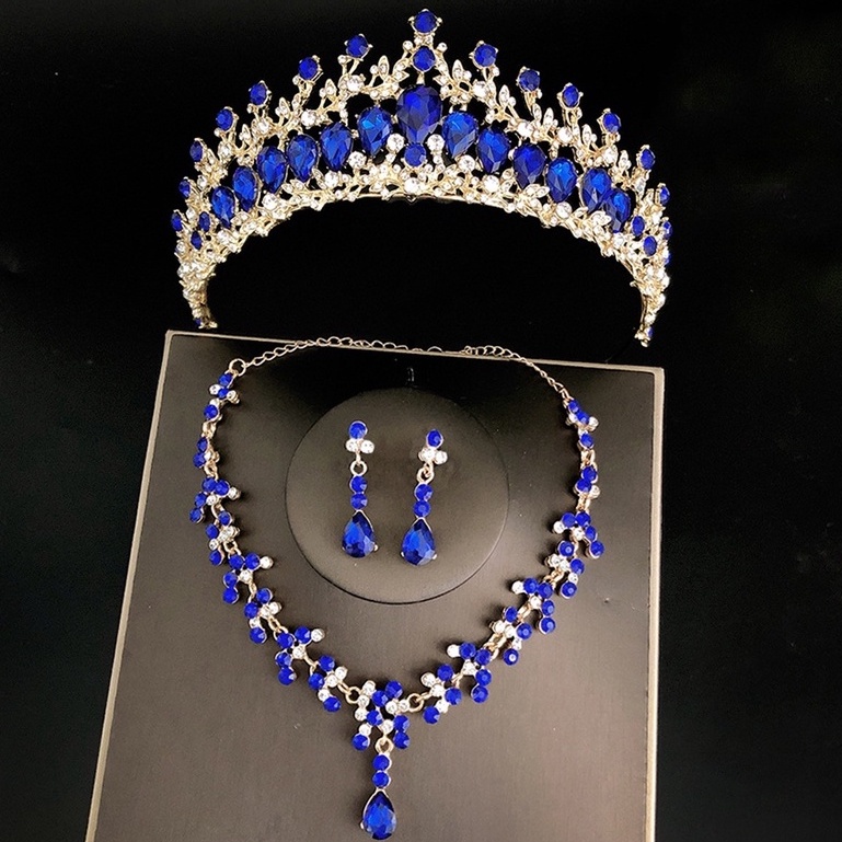 GETNOIVAS Bộ Vương Miện Và Bông Tai Handmade Đính Pha Lê Sang Trọng Cho Cô Dâu