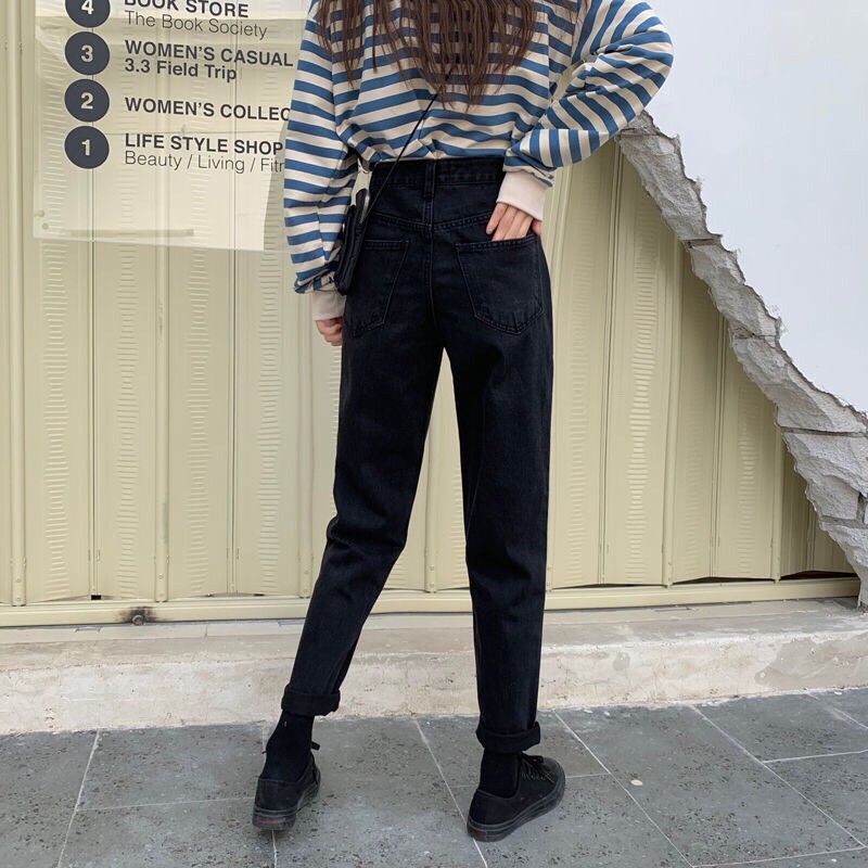 MQ Fashion - Quần baggy Nữ phối hàng nút tinh tế, form ống rộng, wash đen trơn, PC năng động - Hot trend 2021 | BigBuy360 - bigbuy360.vn