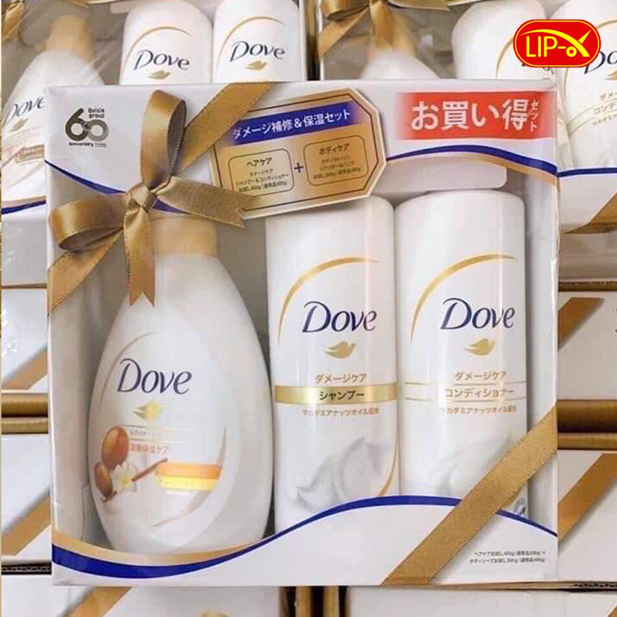 Bộ 3 Tắm-Gội-Xả Dove Trắng Vàng Chính Hãng Nhật Bản