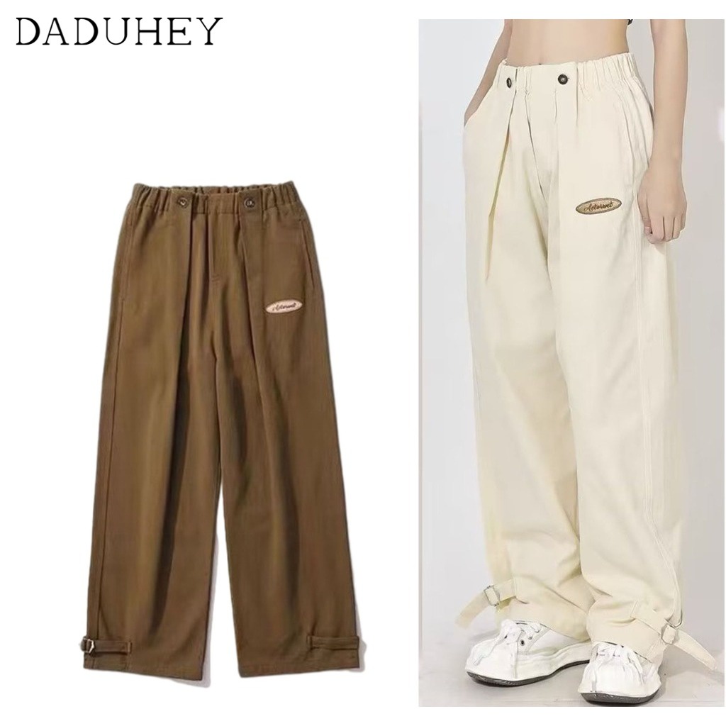 DaDuHey Autumn Solid Color Loose Straight Wide-Leg Pants Men's and Women's Japanese-Style Retro Khaki Overalls Casual Pants