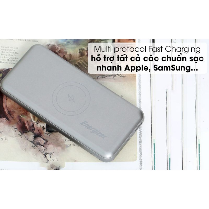 Pin sạc dự phòng không dây Polymer 10.000mAh Type C PD QC3.0 Energizer QE10007PQ Xám HÀNG CHÍNH HÃNG TGDD