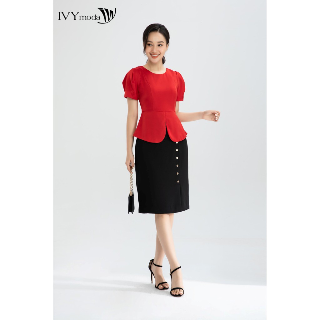 [NHẬP WABRTL5 GIẢM 10% TỐI ĐA 50K ĐH 250K ]Áo lụa đỏ dáng peplum thiết kế IVY moda MS 16T0004