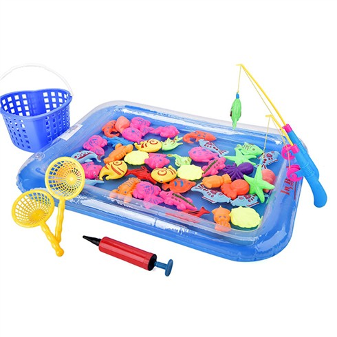 Bộ đồ chơi câu cá cho bé 25 chi tiết - bể phao câu cá có phao bơm, rổ và vợt