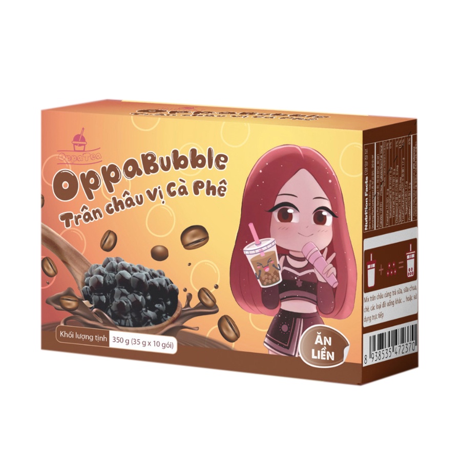 Hộp 10 Gói Trân Châu Ăn liền Oppa Bubble hộp 350g  - Nguyên Liệu Nấu Trà Sữa, Sữa Tươi