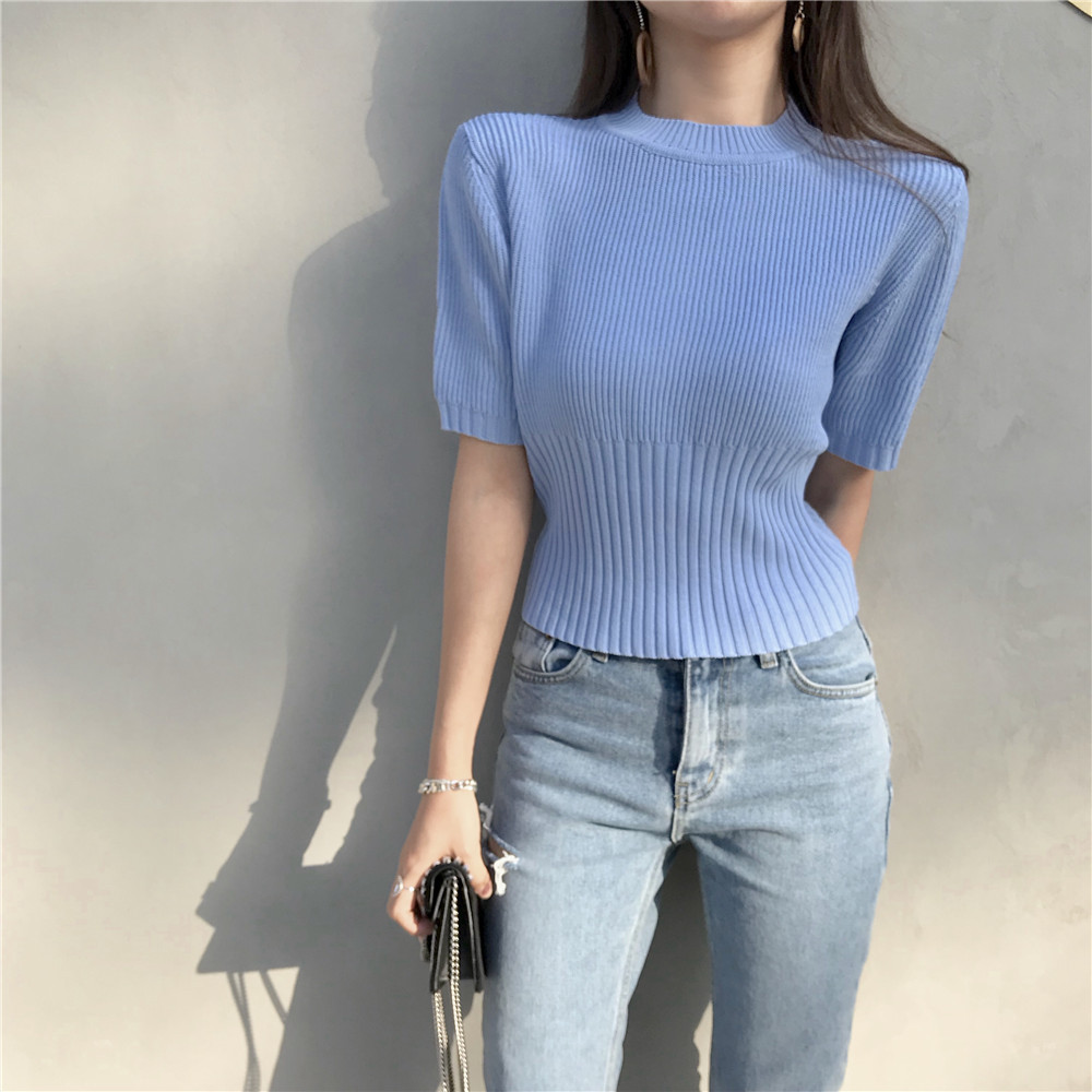 Áo thun IELGY tay ngắn cổ tròn màu trơn thời trang Hàn Quốc trẻ trung