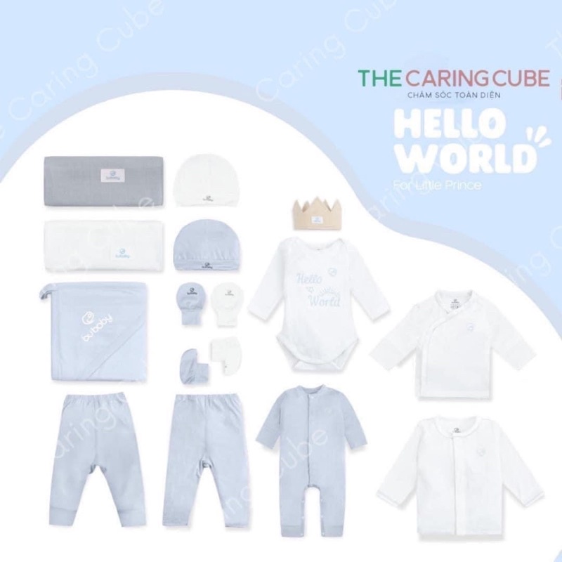 Set quần áo đồ dùng Bu baby 12 món Hello world cho bé sơ sinh - Bu