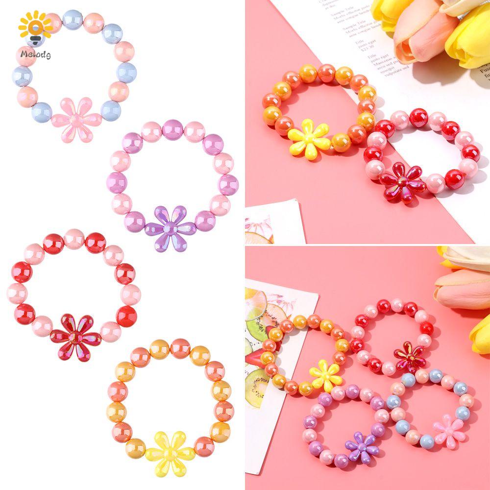 Vòng Tay Chuỗi Hạt Acrylic Nhiều Màu Sắc Hình Hoa Phong Cách Công Chúa Dành Cho Bé Gái