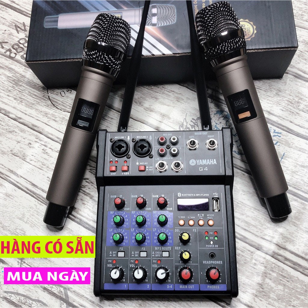 Combo Trọn Bộ Mixer G4 Bluetooth, Tặng Kèm 2 Micro Không Dây, Kết Nối Bluetooth Thông Minh, Lọc Âm,BH 12TH