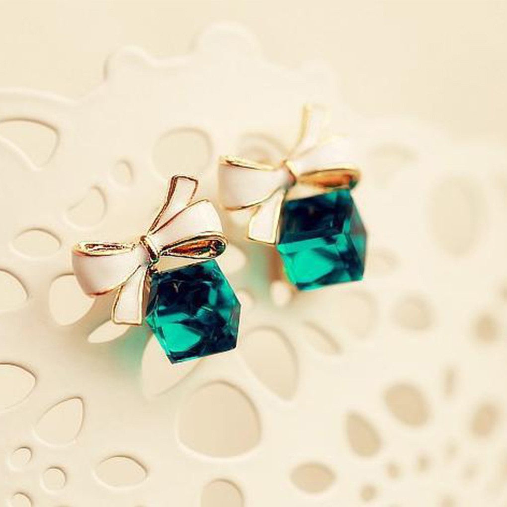 1 Đôi Bông Tai Hình Vuông Đính Đá Lấp Lánh