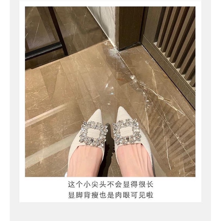 Giày cao gót đế thấp hở gót đính đá xinh xắn
