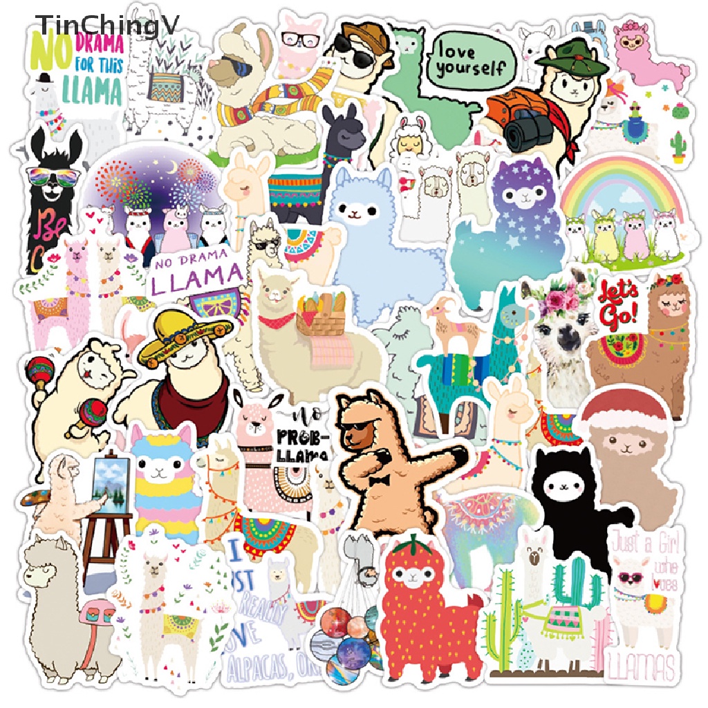 Bộ 50 Miếng Dán Hình Lạc Đà Alpaca Hoạt Hình Dễ Thương