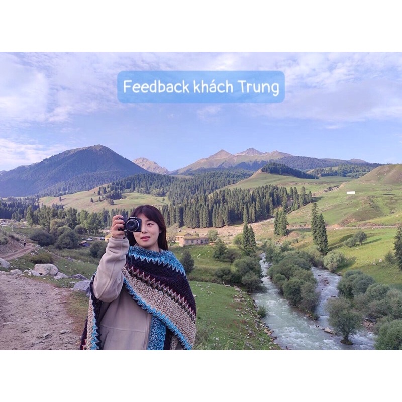Áo len choàng hoạ tiết thổ cẩm boho