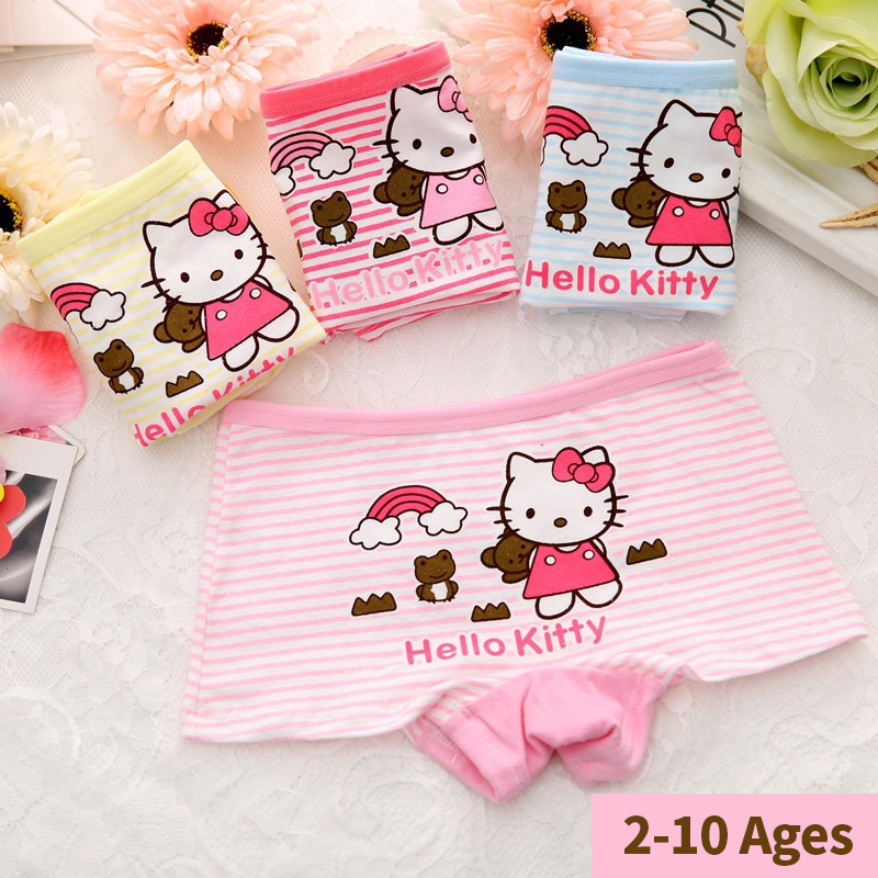 1 Quần Lót Boxer Cotton Thoáng Khí In Hình Hello Kitty Cho Bé Gái