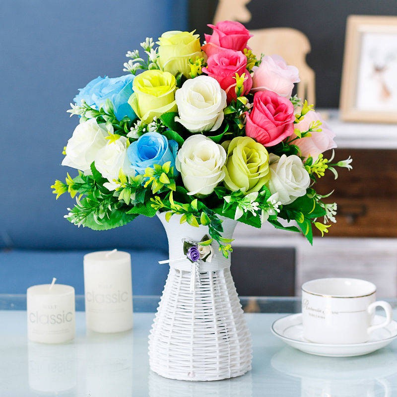 Phòng khách đồ thủ công bằng nhựa giả hoa mô phỏng bó hoa khô trang trí bàn trong chậu lụa hoa cà phê trang trí hoa
