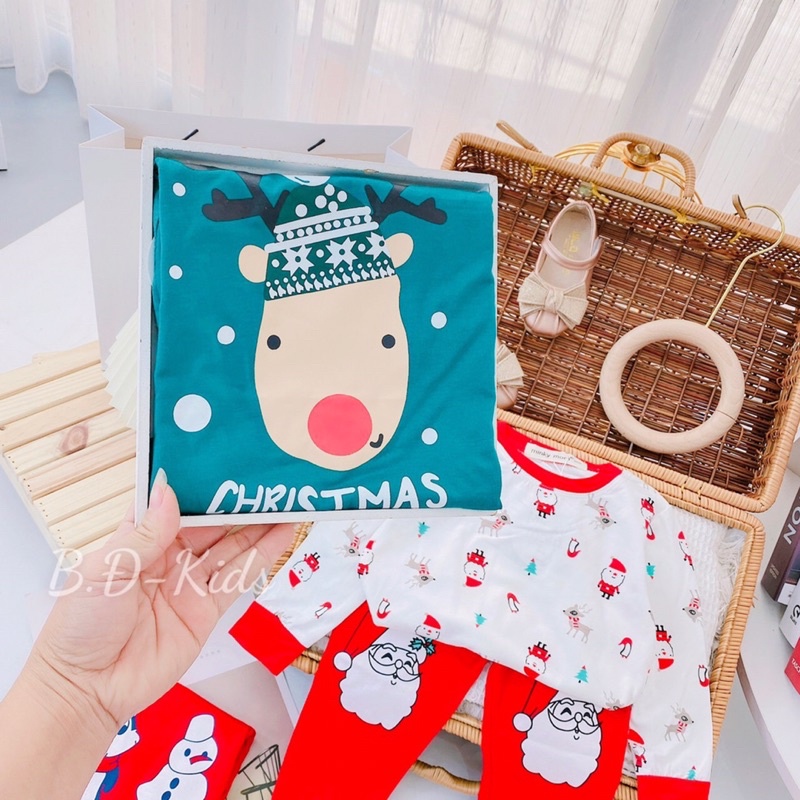 Bộ minky mom thun lạnh dài tay ❤️ freeship ❤️ bộ dài in hoạ tiết Giáng sinh noel cho bé trai bé gái