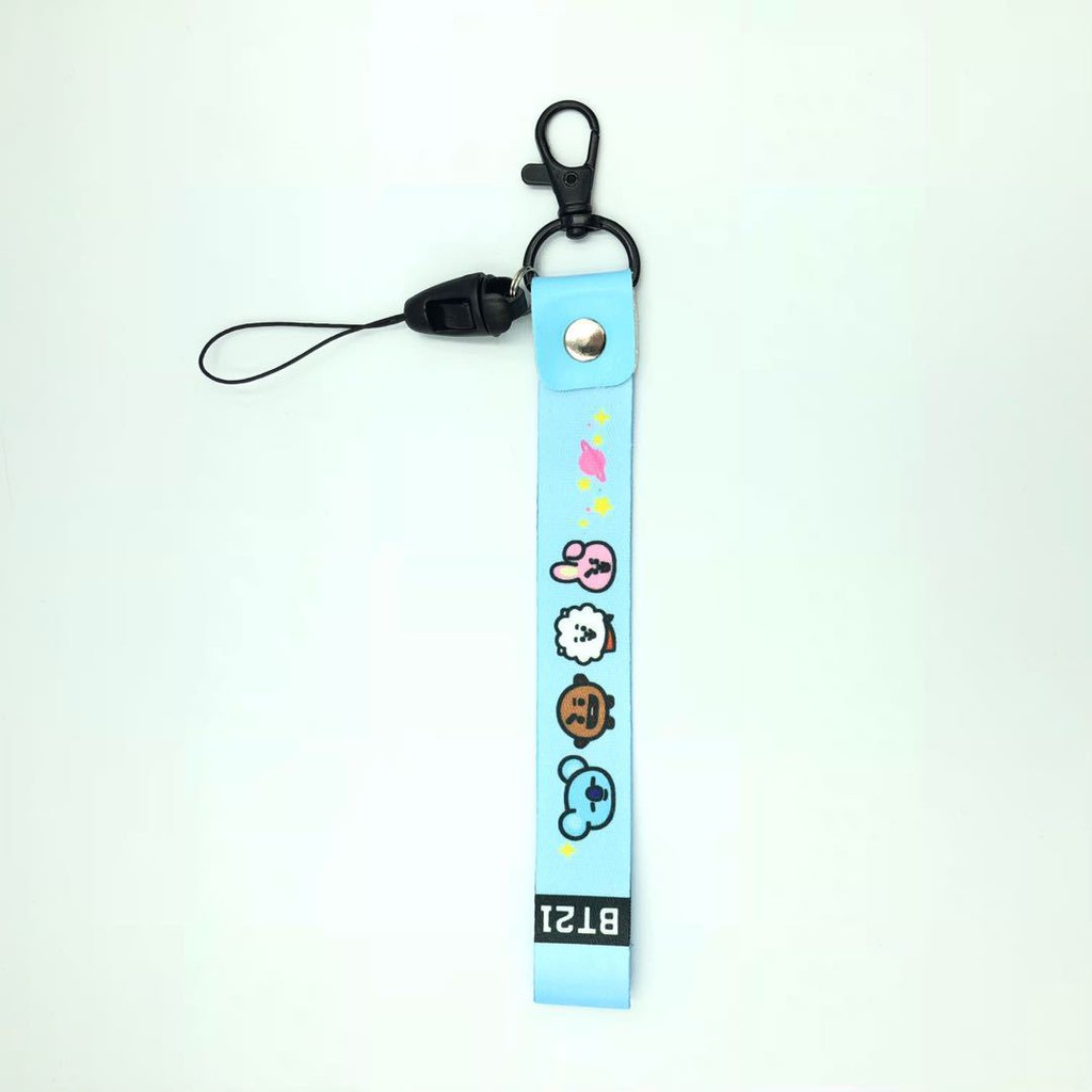 Combo 10 dây strap móc đeo điện thoại BT21 BTS tặng kèm strap xanh