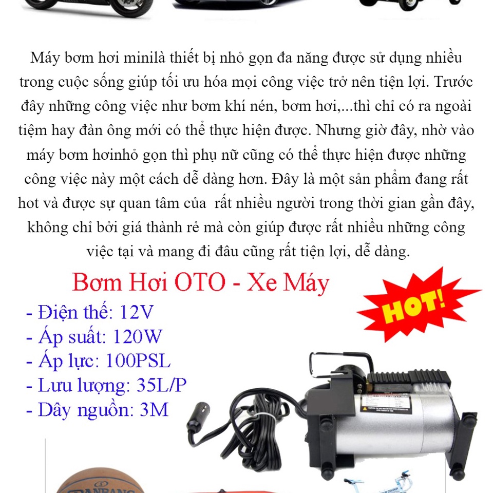 Máy nén khí mini máy bơm hơi mini 220v - Bơm bóng, lốp ô tô, xe đạp, xe máy 12V thiết kế nhỏ gọn an toàn tiện lợi