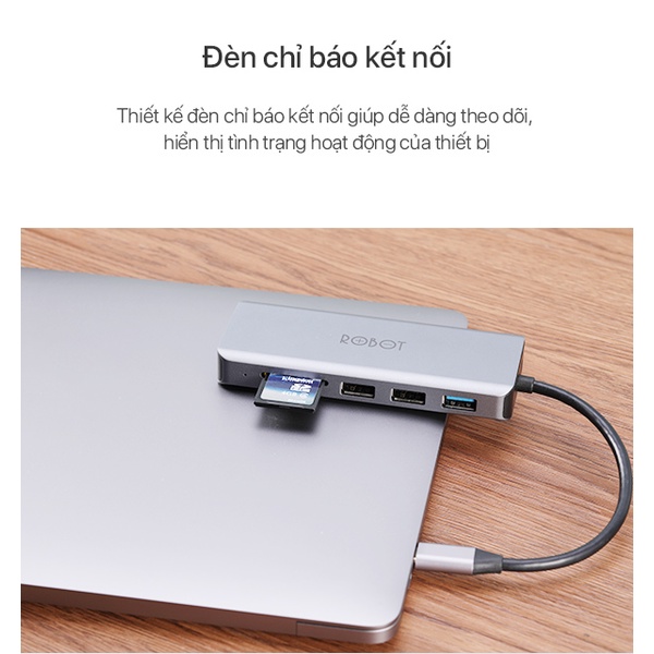 [Mã INCU300 giảm 10% đơn 499K] USB HUB Chuyển Đổi Đa Năng Robot HT390 9 Trong 1 Cổng Type C