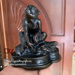 [Tượng khỉ] Tượng Đá Khỉ Cát Tường Trang Trí Phong Thủy Bàn Làm Việc - Màu Nâu Đen - Chiều cao 10cm