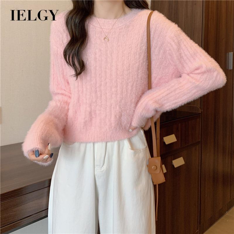 IELGY  Ielgy Áo sweater Dáng Rộng Ngắn Sáp Mềm Mại Thiết Kế Sang Trọng Nhẹ Nhàng Cho Nữ