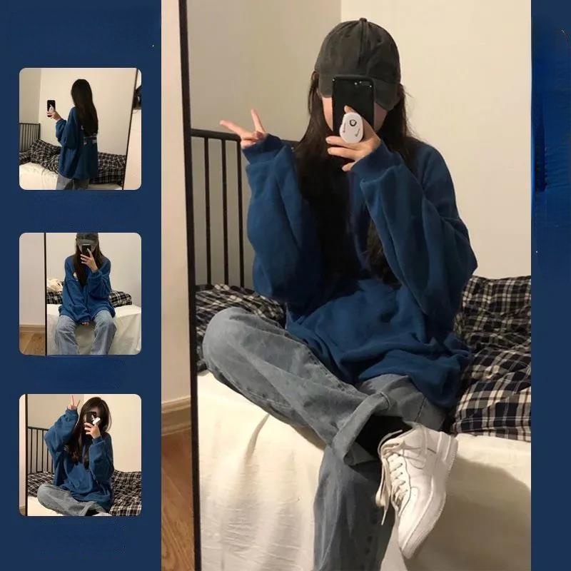 Set Áo Hoodie Dài Tay Và Quần Jean Ống Rộng Thiết Kế Mới Năng Động Thời Trang Dành Cho Nữ