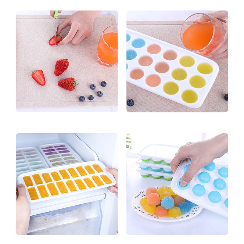 Khuôn Silicone Làm Đá Viên Hình Tròn Có Nắp Đậy Tiện Dụng