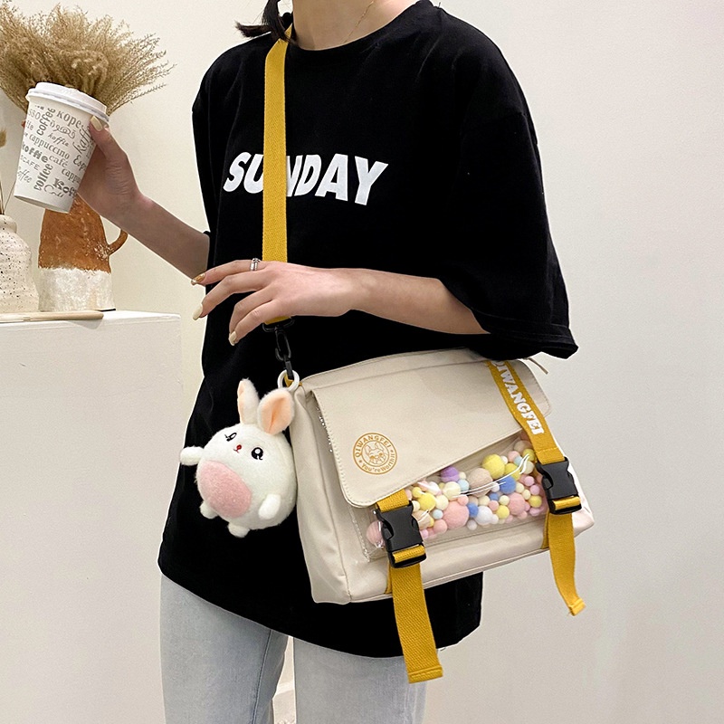 2021 New Canvas Bag Ins Style Students' Schoolbag Messenger Shoulder Cross Bag Large Capacity