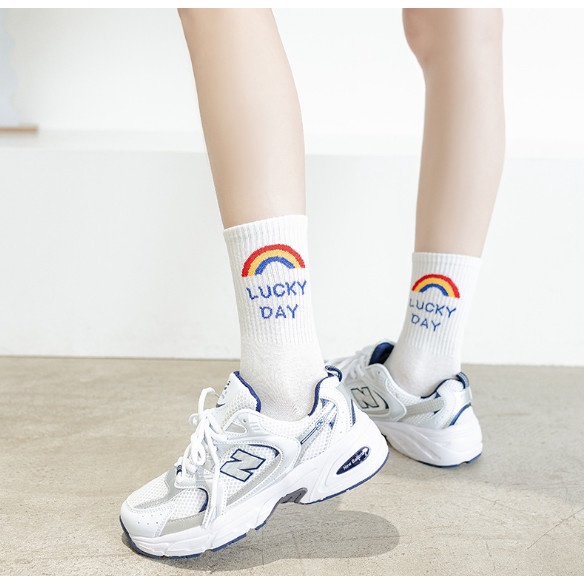 Vớ Tất Mặt Cười Happy cổ cao phong cách Hàn Quốc siêu dễ thương dành cho nữ.