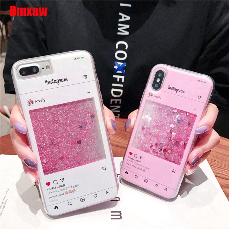 Ốp điện thoại kim tuyến nước họa tiết hoa/hồng hạc/kỳ lân đáng yêu cho iPhone 7 8 6 6s Plus 5 5s SE