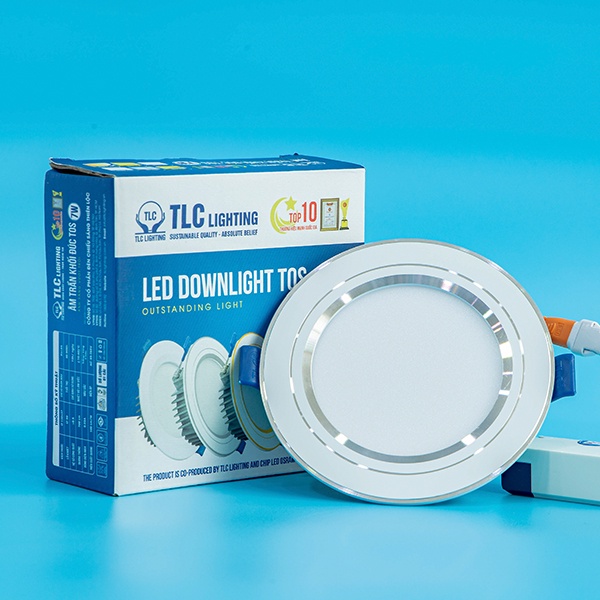 Đèn LED Âm Trần Khối Đúc TOS Viền Bạc TLC Lighting - Chip LED Osram - Dùng Được Trần Thạch Cao - Bảo Hành 24 Tháng