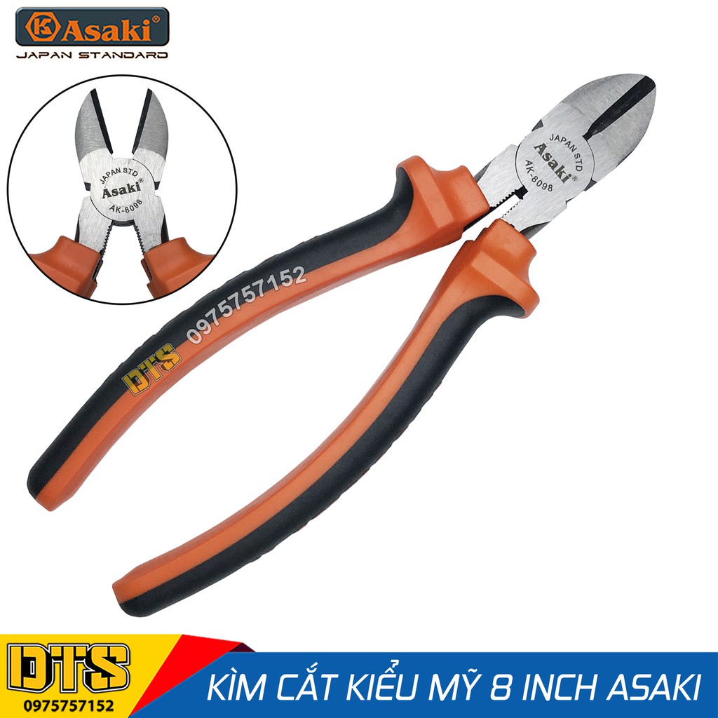 Kìm cắt kiểu Mỹ Asaki A+cut Tech 8 inch/ 200mm, thép High Carbon độ cứng cao