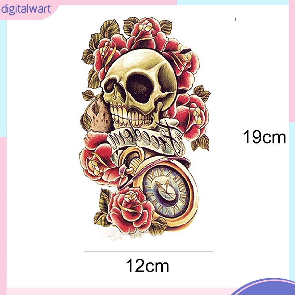 Miếng dán hình xăm nghệ thuật tạm thời họa tiết đầu lâu và hoa hồng 19cm*12cm