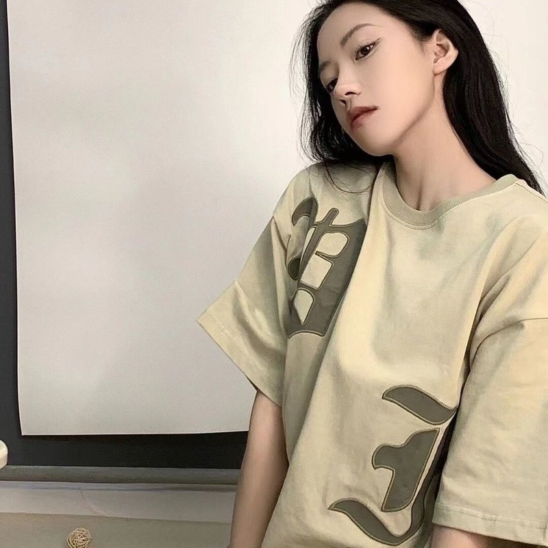 Áo Thun Tay Ngắn Dáng Rộng Thêu Chữ Kiểu Retro Hàn Quốc Dễ Thương Cho Nữ