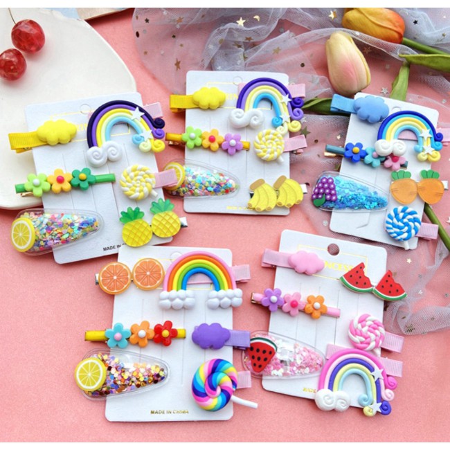 Set 6 kẹp cầu vồng kẹo ngọt dễ thương phong cách Hàn Quốc thời trang đáng yêu